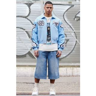 Mens Long Line Denim Jorts In Antique Blue Wash