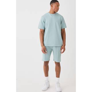 Mens Dusty Blue Regular Fit Core T-shirt & Short Interlock Set