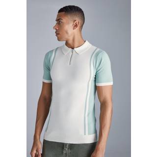 Mens Sage Short Sleeve Muscle Fit Colour Block Polo
