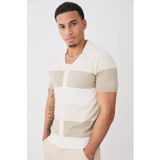 Mens Sage Short Sleeve Revere Stripe Knitted Shirt