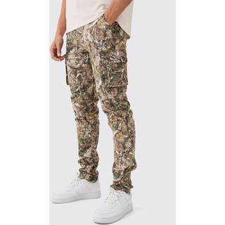 Mens Khaki Forest Camo Slim Stacked Multi Cargo Trouser