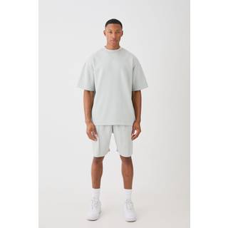 Mens Light Grey Oversized T-shirt & Short Interlock Set