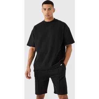 Mens Black Oversized T-shirt & Short Interlock Set