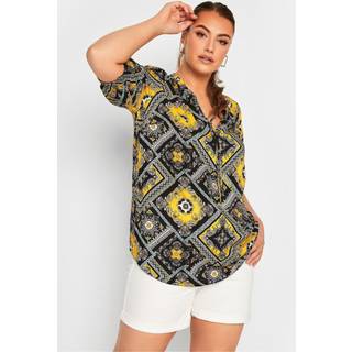 Yours Curve Yours Curve Yellow Floral Print Tie Neck Blouse
