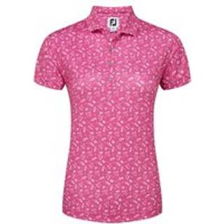 FootJoy Floral Print Lisle Dame Poloshirt - Hot Pink And White - Str. XS
