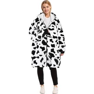 Catalonia Cow Print Zip Up Tæppe Hoodie Sweatshirt Oversized Sherpa Pullover Jacket frakke til mænd Kvinder Komfortabel gave til hende