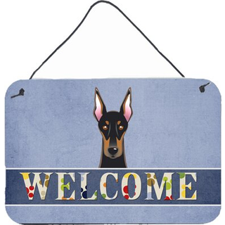 """" Caroline's Treasures BB1431DS812 Doberman Velkomstvæg eller dør hængende tryk 8 x 12 """" """" Multicolor """"
