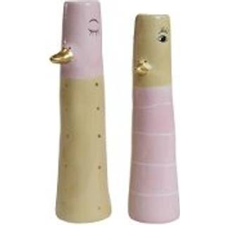 Vase and 18 cm lyserød & lysegul -Med striber