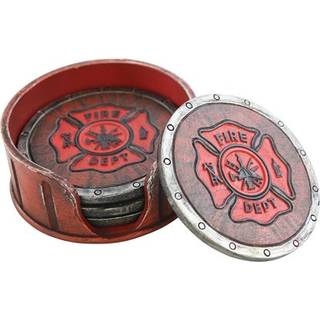 Pine Ridge Fire Department Set med 4 kyster med gummipude Base og Holder - Frivillig brandmand Fire Fighter Gift Idéer - Smuk polyresin lavede br