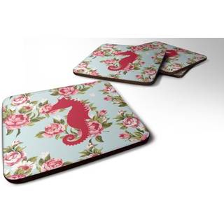 """" Caroline's Treasures BB1018-RS-BU-FC Sea Horse Shabby Chic Blue Roses Foam Coasters (Sæt på 4) 3.5 """" ""H X 3,5"" """" ""W Multicolor"" ""