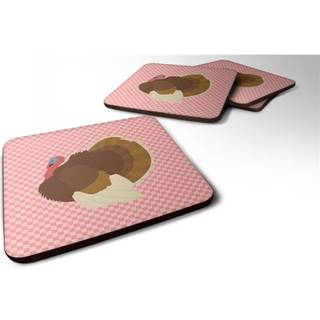 """" Caroline's Treasures French Turkey Dindon Pink Check Decorative Coasters 3.5 """" ""Multicolor"" ""