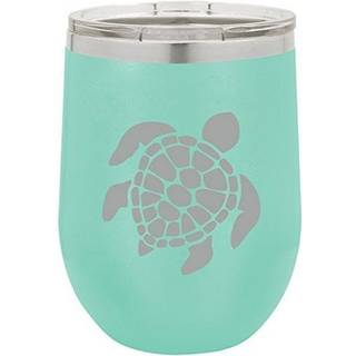 12 oz dobbelt væg vakuum isoleret rustfrit stål stamless vin tumbler glas kaffe rejse krus med låg havskildpadde (teal)