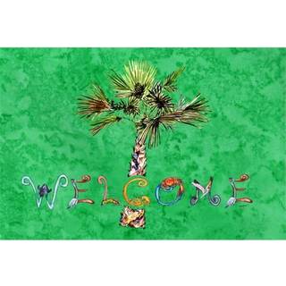 """" Caroline's Treasures 8710PLMT Velkommen Palm Tree on Green Fabric Placemat Multicolor """"