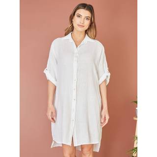 Yumi Yumi White Relaxed Fit 100% Linen Longline Shirt