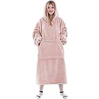 Waitu Wearable Blanket Sweatshirt til kvinder og m?nd Super varmt og hyggeligt k?mpet?ppe h?ttetr?je tykt flannelt?ppe med ?rmer og k?mpe lomme -