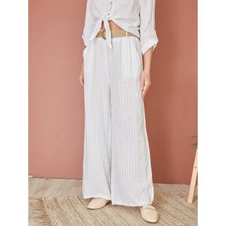 Yumi Yumi White Italian 100% Linen Wide Leg Trousers With Belt