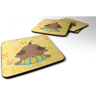 """" Caroline's Treasures Puppy on Yellow PawPrints Foam Coaster Set på 4 3,5 multicolor """"