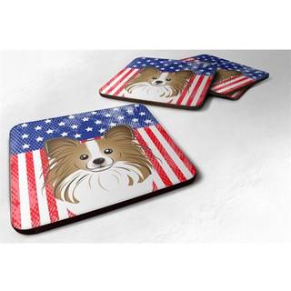 """" Caroline's Treasures BB2178FC American Flag and Papillion Foam Coaster (Sæt på 4) 3.5 """" ""Multicolor"" ""