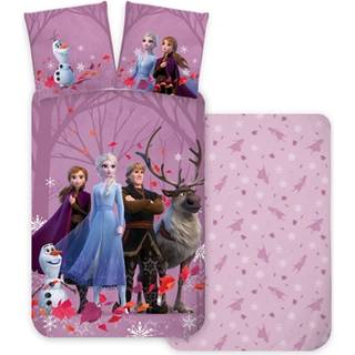 Frost sengetøj - 140x200 cm - Lyserød - Anna, Elsa, Kristoffer, Sven & Olaf - Vendbart Frozen design - 100% blød bomuld