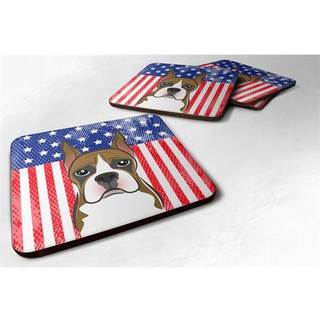 """" Caroline's Treasures BB2153FC American Flag and Boxer Foam Coaster (Sæt på 4) 3,5 """" ""Multicolor"" ""