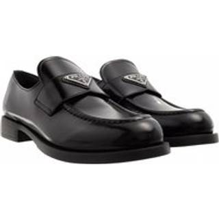 Women's Brushed Leather Loafers with Logo in Black - 38