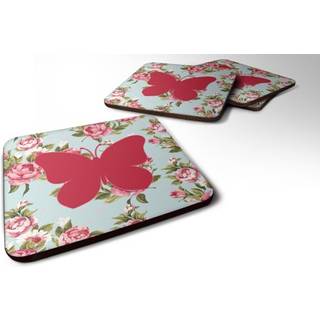 """" Caroline's Treasures BB1047-RS-BU-FC Butterfly Shabby Chic Blue Roses Foam Coasters (Sæt på 4) 3.5 """" ""H X 3,5"" """" ""W Multicolor"" ""