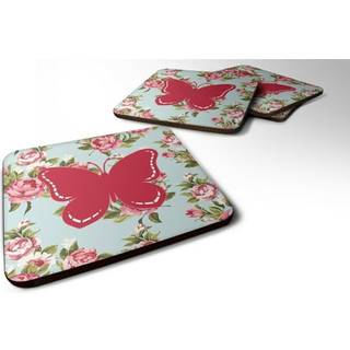 """" Caroline's Treasures BB1035-RS-BU-FC Butterfly Shabby Chic Blue Roses Foam Coasters (Sæt på 4) 3.5 """" ""H X 3.5"" """" ""W Multicolor"" ""