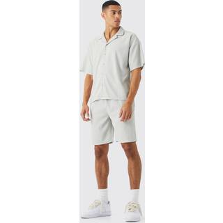 Mens Stone Regular Fit Short Sleeve Ribbed Boxy Shirt And Short Set