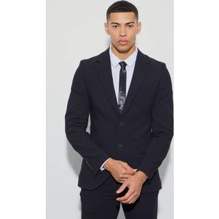 Mens Black Jersey Skinny Single Breasted Suit Jacket