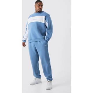 Mens Plus Colour Block Man Sweatshirt Tracksuit In Blue