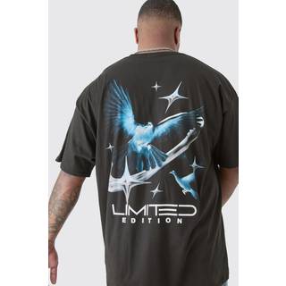 Mens Black Plus Oversized Bird Graphic T-shirt