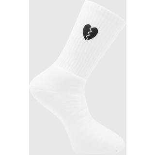 Mens White 1 Pack Embroidery Cracked Heart Sock