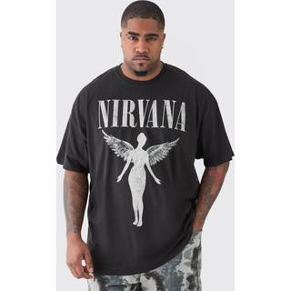 Mens Black Plus Regular Fit Nirvana Tour Dates Back Print License T-shirt
