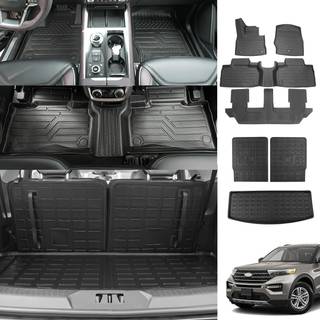 Powoq 7 sæder gulvmåtte kompatibel med 2020-2025 Ford Explorer Cargo Mat Trunk Cargo Liner TPE Backlest Floor Liner Udskiftning til 2020-2025 For