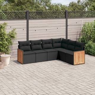 sofasæt til haven 6 dele med hynder polyrattan sort
