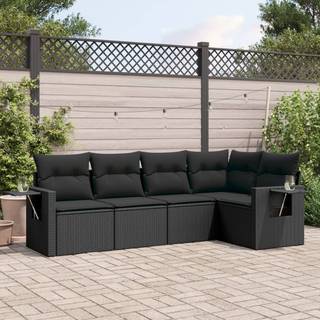 sofasæt til haven 5 dele med hynder polyrattan sort