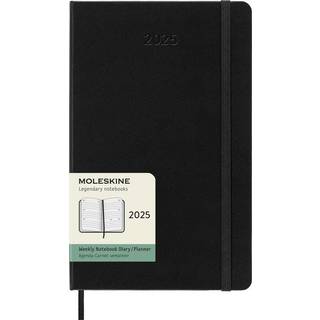 Moleskine Classic 12 m?ned 2025 Ugentlig vandret planl?gger Hard Cover Large (5 """" X 8.25 """") Sorte 144 sider