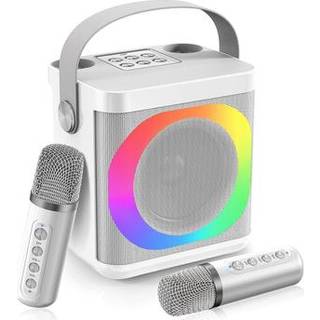 YS307 Home Karaoke Bluetooth-højttaler RGB-lyshøjttaler med 2 mikrofoner - sølv