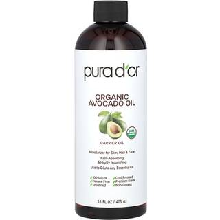 PURA D'OR 16 Oz KOLOGISK Avocadoolie - 100 % ren og naturlig USDA-certificeret koldpresset breolie til gr-det-selv sknhed Ikke-fedtet uparfum