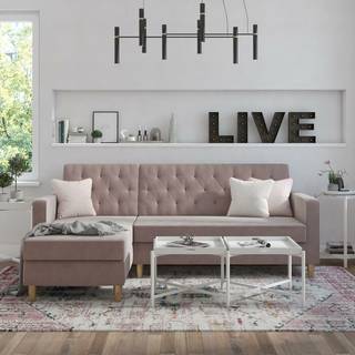 Sovesofa 3-sæder med chaiselong i stof Pink