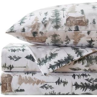 Flannelplader Varm og hyggelig dyb lomme åndbart hele sæsonens sengetøj med monteret flad og pudebetræk dronning vinterhytte lodge