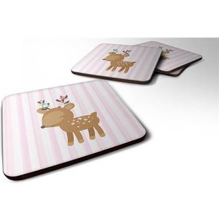 """" Caroline's Treasures Deer in Pink Stripes Foam Coaster Set på 4 3,5 multicolor """"