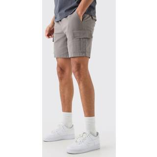 Mens Elasticated Waist Grey Slim Fit Cargo Shorts