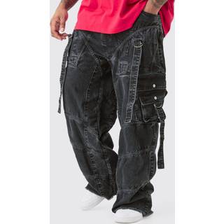 Mens Washed Black Plus Baggy Strap And Buckle Detail Jeans