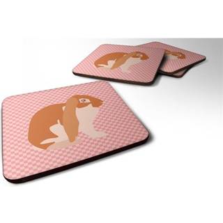 """" Caroline's Treasures English Lop Rabbit Pink Check Decorative Coasters 3.5 Multicolor """"