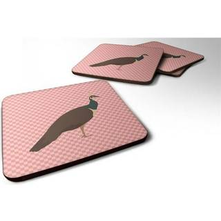 """" Carolines skatte indiske Peahen -påfugl lyserød check dekorative coasters 3.5 """" """" Multicolor """"