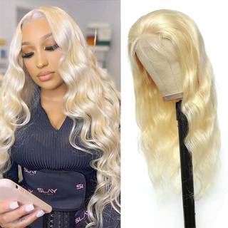 Royal Impression 613 Blonder Front Wig Human Hair 13x4 Transparent kropsbølge blond blonder foran parykker menneskehår forud plukket 180% densite