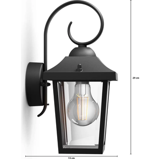 Philips myGarden Buzzard Væg Lanterne Sort 1x60W 230V - 8718696156797 ✓ På lager - klar til levering og afhentning