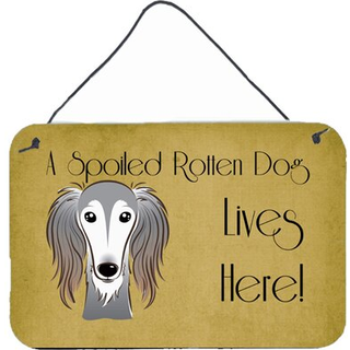"""" Caroline's Treasures BB1477DS812 Saluki forkælet hund bor her væg eller dør hængende tryk 8 x 12 """" ""multicolor"" ""