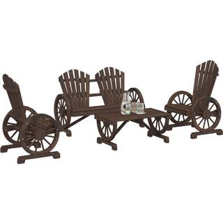 Loungesæt Til Haven 4 Dele Massivt Grantræ - Brun